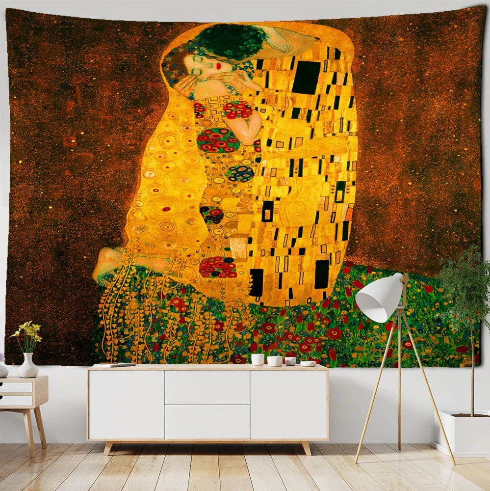 Afralia™ Modern Art Oil Painting Tapestry Wall Hanging for Bohemian Hippie Decor