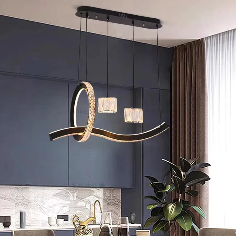 Afralia™ Crystal Chandelier Stair Pendant Lamp Living Room Interior Lighting