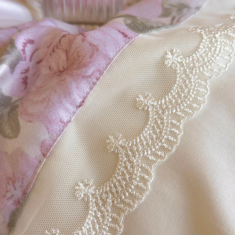 Afralia™ Vintage French Pastoral Lace Ruffles Bedding Set: Duvet Cover, Bed Sheet, 2 Pillowcases