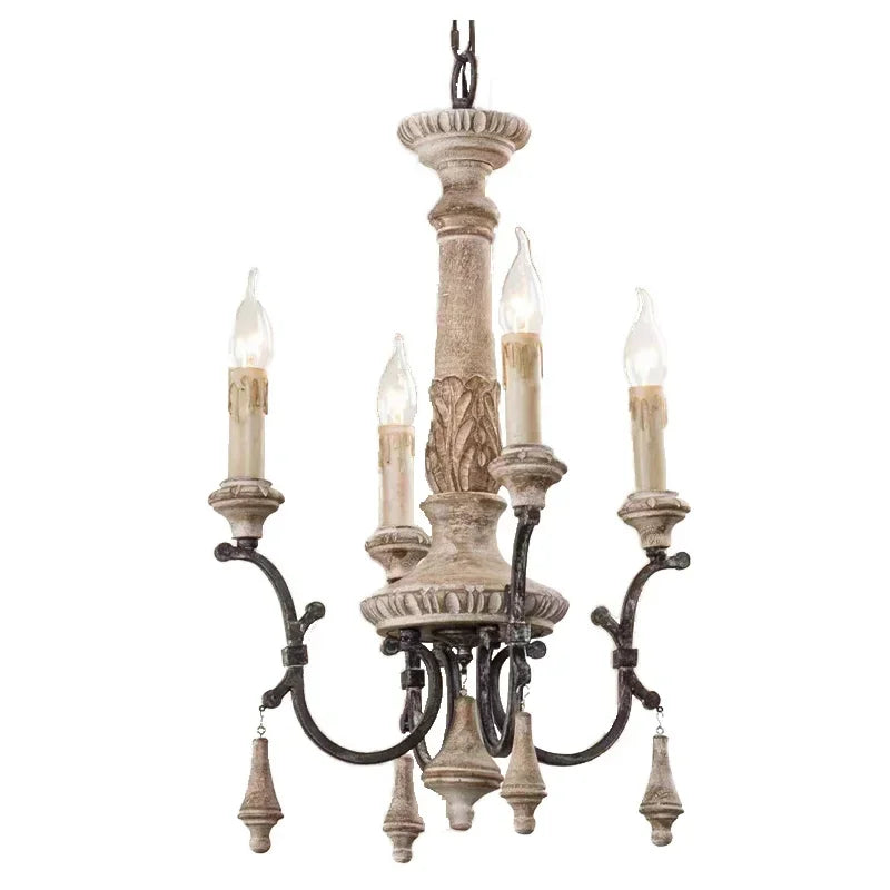 Afralia™ Wood Carving Chandelier for Living Room, Dining, Bedroom - Nordic Iron Decor Lighting