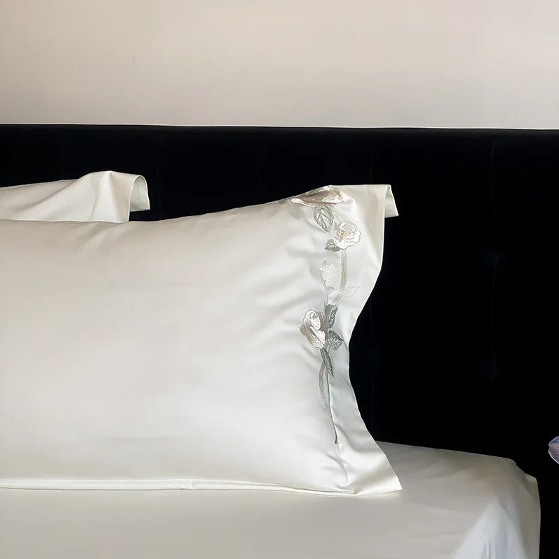 Afralia™ Luxury Rose Embroidery 1000TC Egyptian Cotton Bedding Set with Duvet, Sheet, Pillowcases