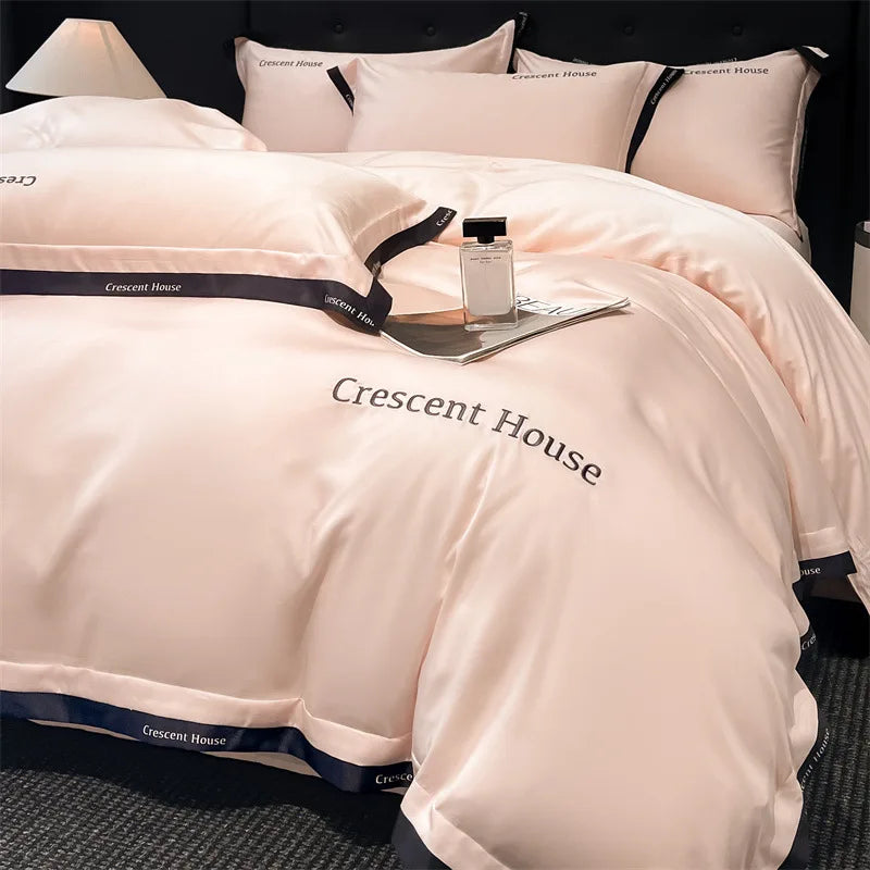 Afralia™ Ice Silk Embroidery Bed Set | Skin-Friendly Duvet Cover Kit | Comforter Sets