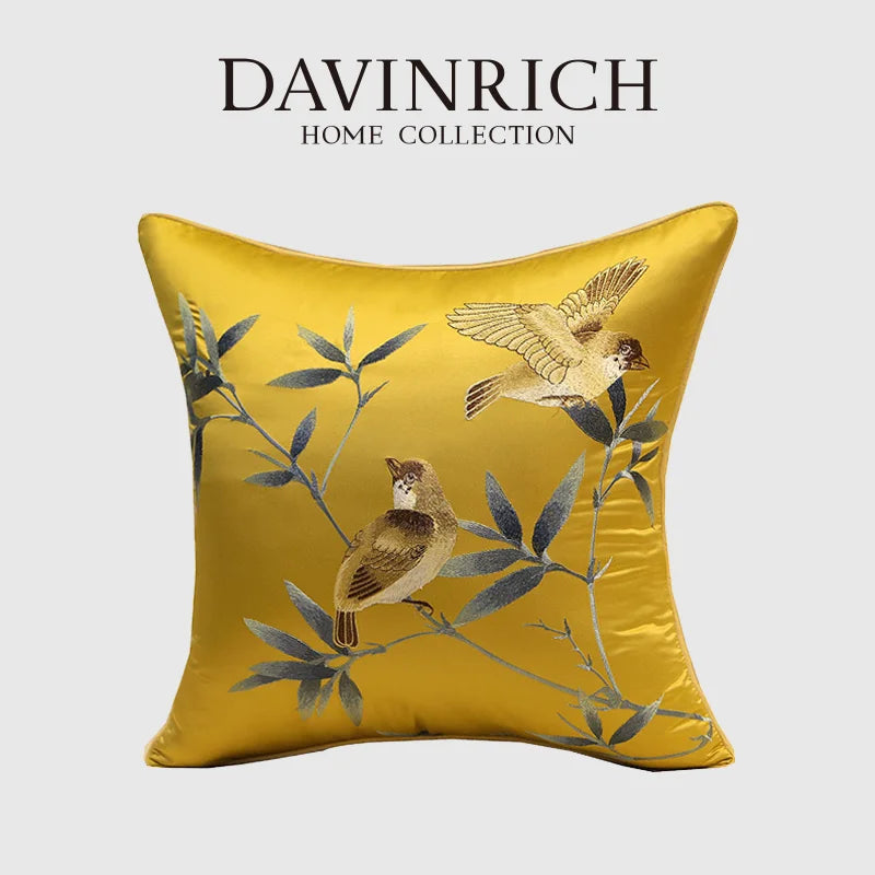 Afralia™ Birds Branches Embroidered Pillow Covers - Chinoiserie Style Chic Interiors