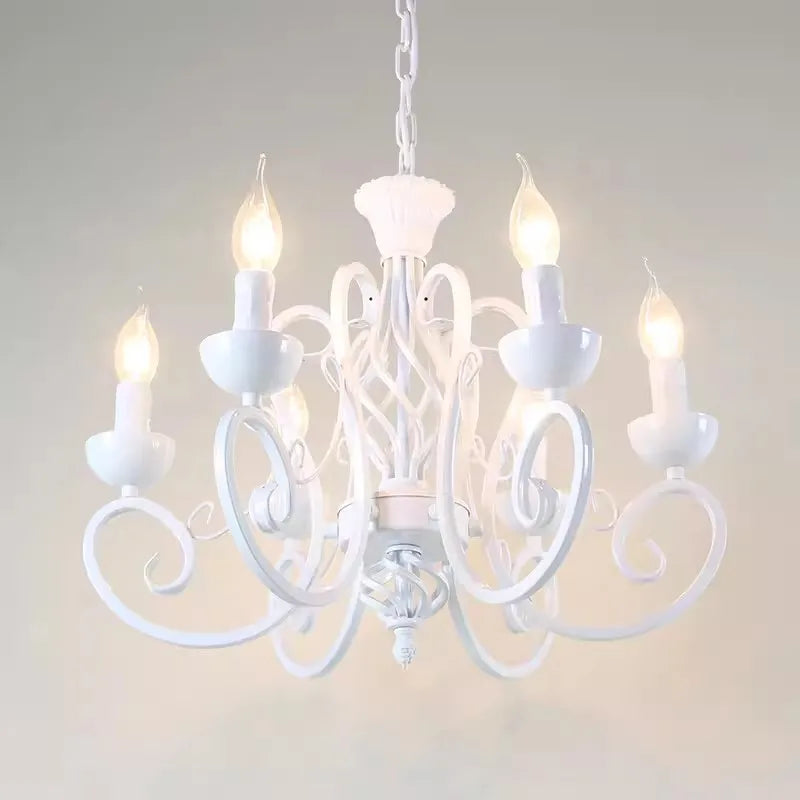 Afralia™ White Farmhouse Chandelier 6 Lights Modern French Country Dining Room Candle Chandelier