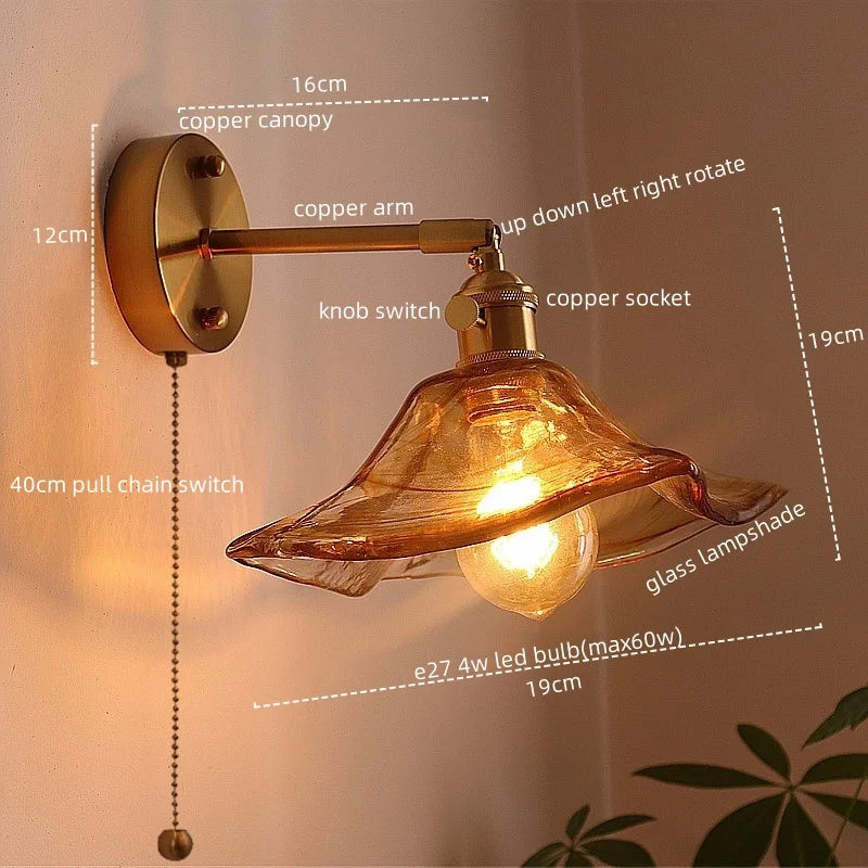 Afralia™ Glass Copper LED Wall Lights for Home Restaurant Living Room Bedroom