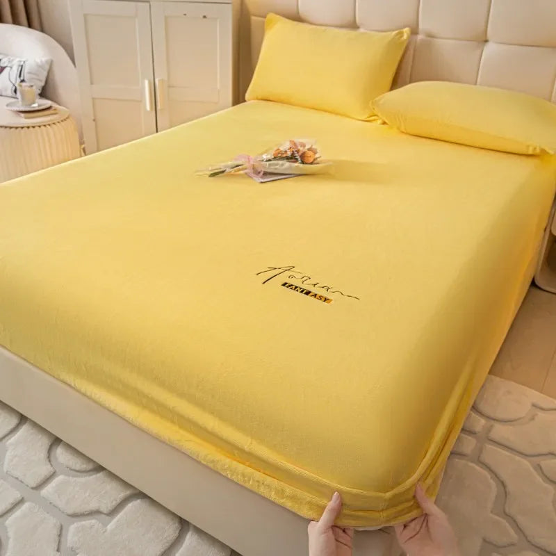 Afralia™ Cozy Velvet Fitted Sheet: Thick Warm Bed Cover for Bedroom Living Room