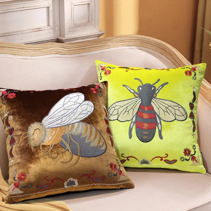 Afralia™ Bee Embroidery Cushion Cover - Exquisite Animal Design for Sofa Decor