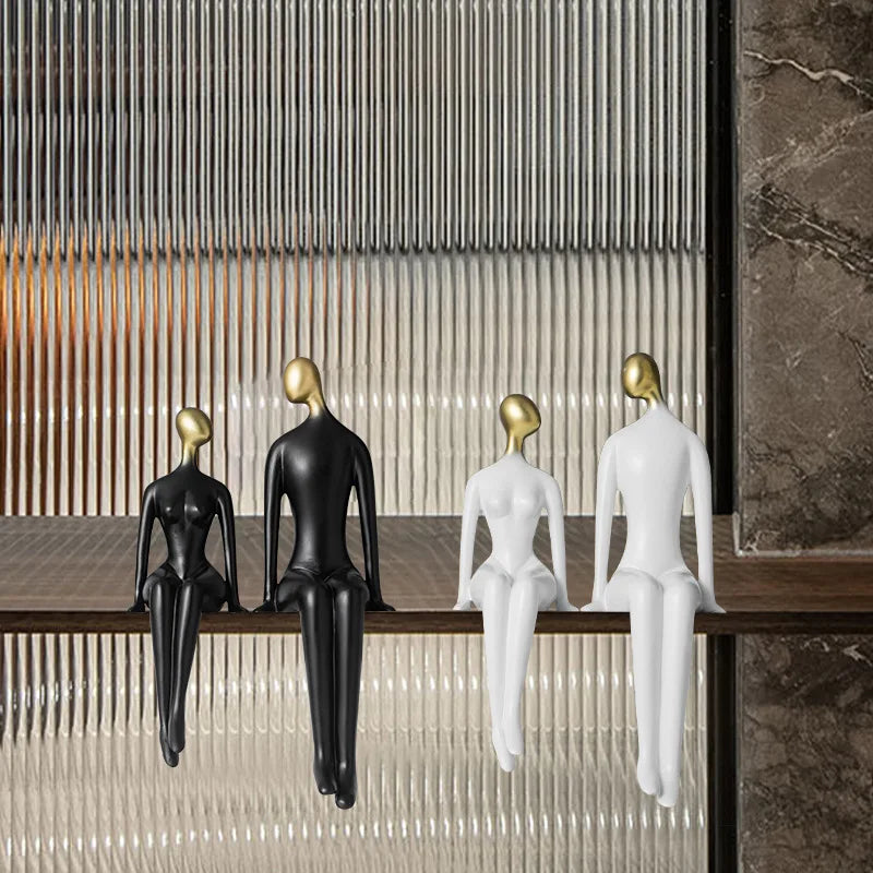 Afralia™ Resin Abstract Couple Sculpture Decorative Figurine Ornament