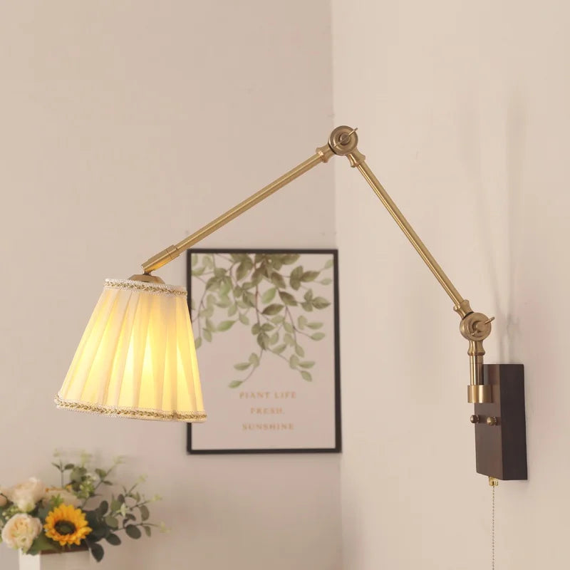 Afralia™ Wood LED Wall Sconce Pull Chain Switch Rotatable 2 Arms Stair Light