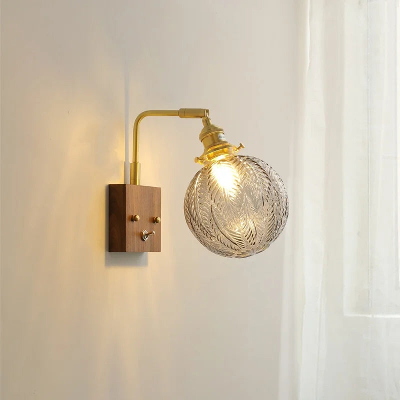 Afralia™ Glass Copper LED Wall Lights Modern Bedside Lamp Applique Da Parete