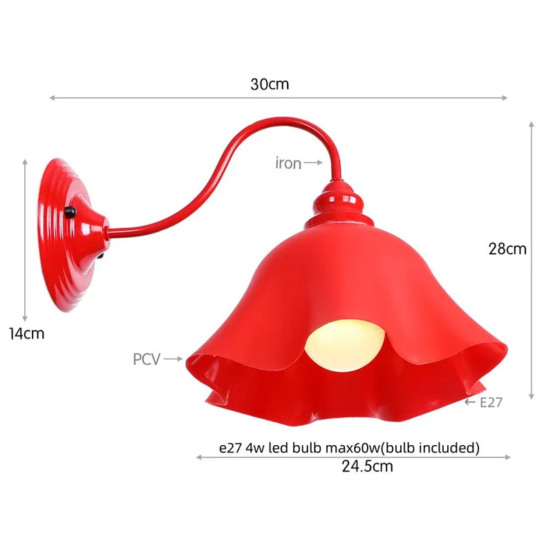 Afralia™ Edison Red LED Wall Lights - Iron Industrial Vintage Bedside Lamp