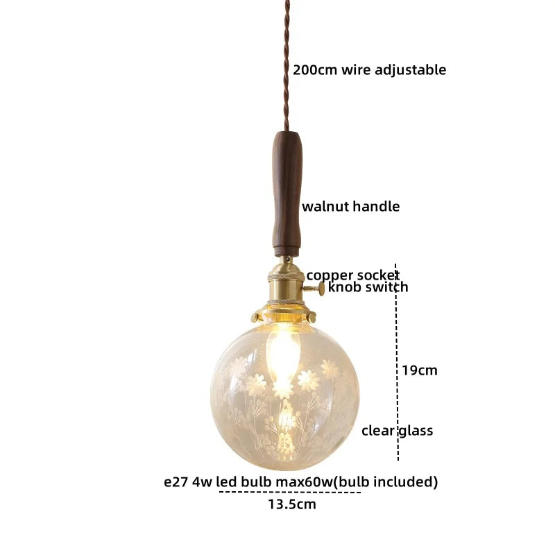 Afralia™ Walnut Glass Pendant Lamp: Nordic LED Hanging Light Fixture for Dining Room, Bedroom, Bar