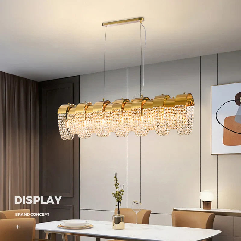 Afralia™ Gold Crystal LED Chandelier Ceiling Light Fixture Luxe Home Decor Pendant
