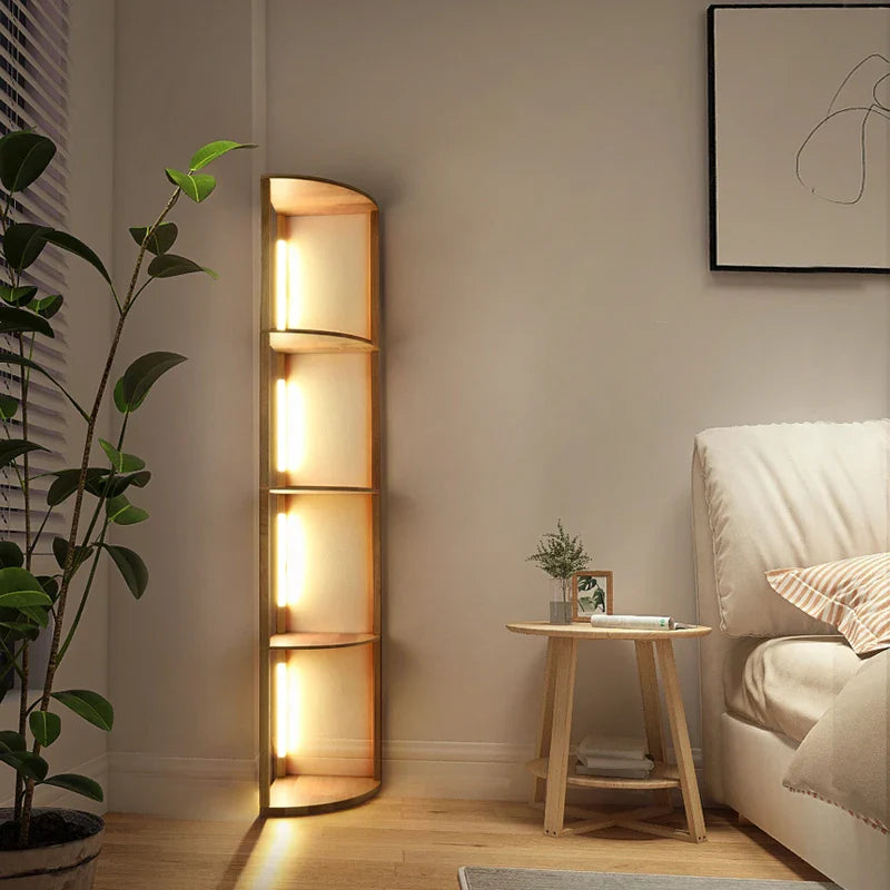 Afralia™ Wood LED Shelf Floor Lamp - Nordic Modern Standing Lighting with Storage