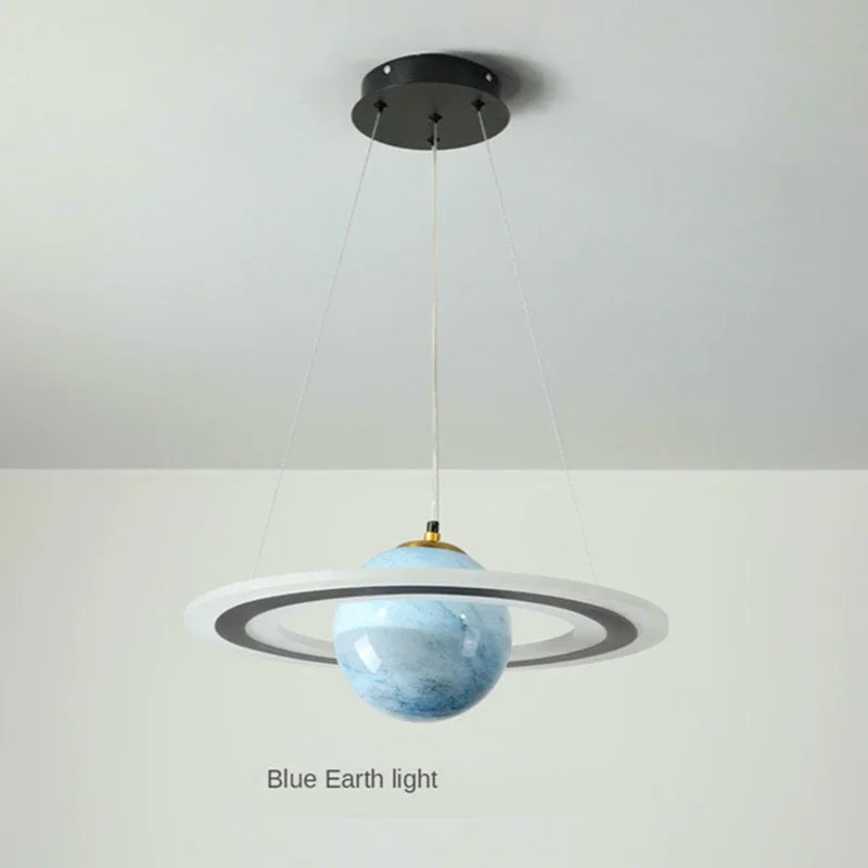 Afralia™ Space Star Planet LED Chandelier for Children's Room - Acrylic Earth Ball Pendant Light