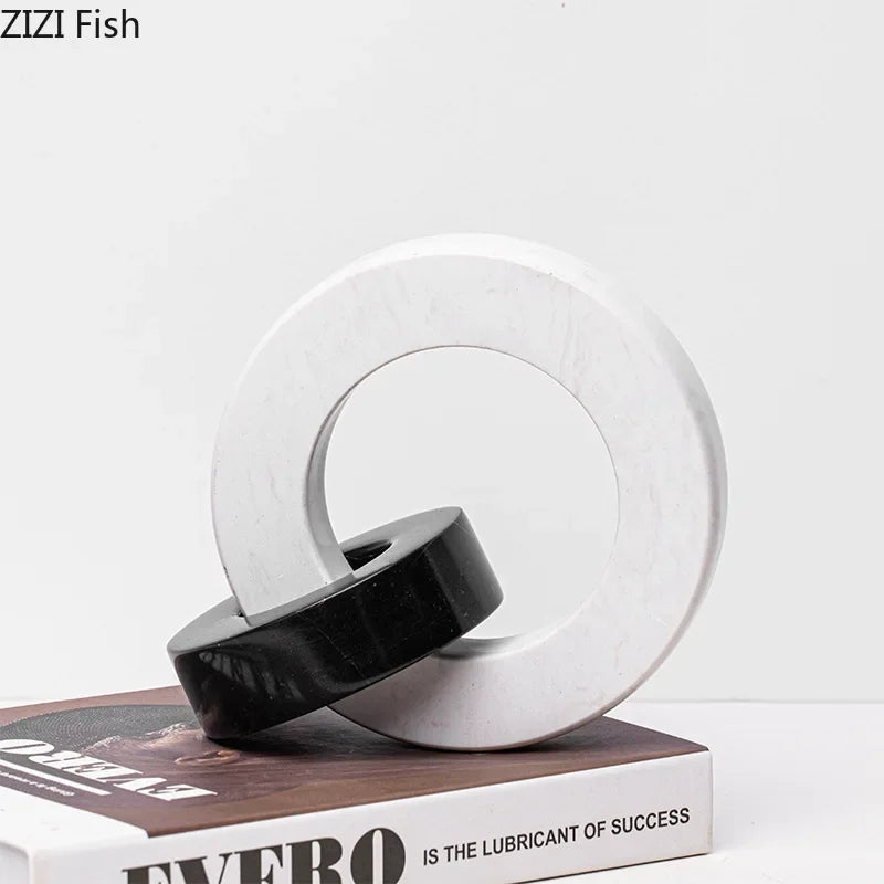 Afralia™ Ceramic Knot Sculpture Marble Round Ring Abstract Desk Decor Craft