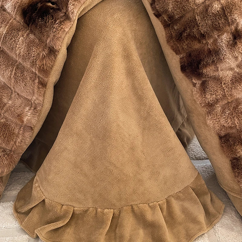 Afralia™ Velvet Fleece Bedding Set: Duvet Cover, Blanket, Sheet, Pillowcases in Caramel Brown Fur