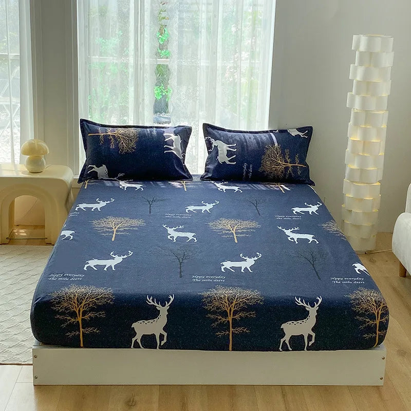 Afralia™ Printed Waterproof Fitted Bed Sheet Full Queen Size Bed Cover