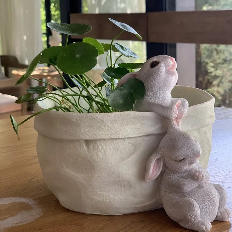 Afralia™ Lovely Rabbit Garden Flowerpot for Balcony Simulation and Garden Decor