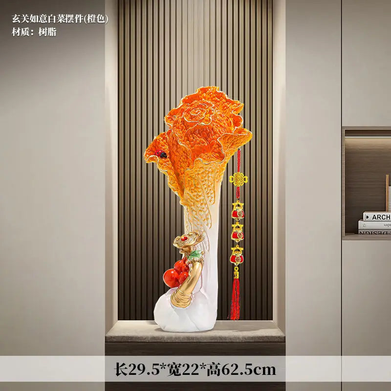 Afralia™ Cabbage Ornament: New Chinese Style Boss Office Decoration for Desktop or Wine Cabinet