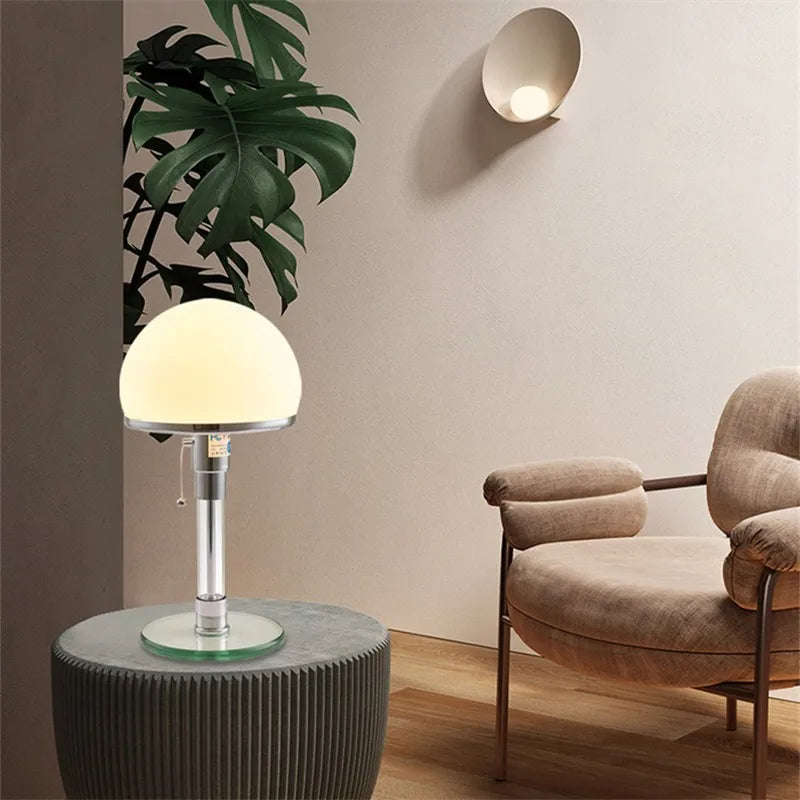 Afralia™ Bauhaus Milk White Glass Table Lamp Chrome Nordic Retro Light