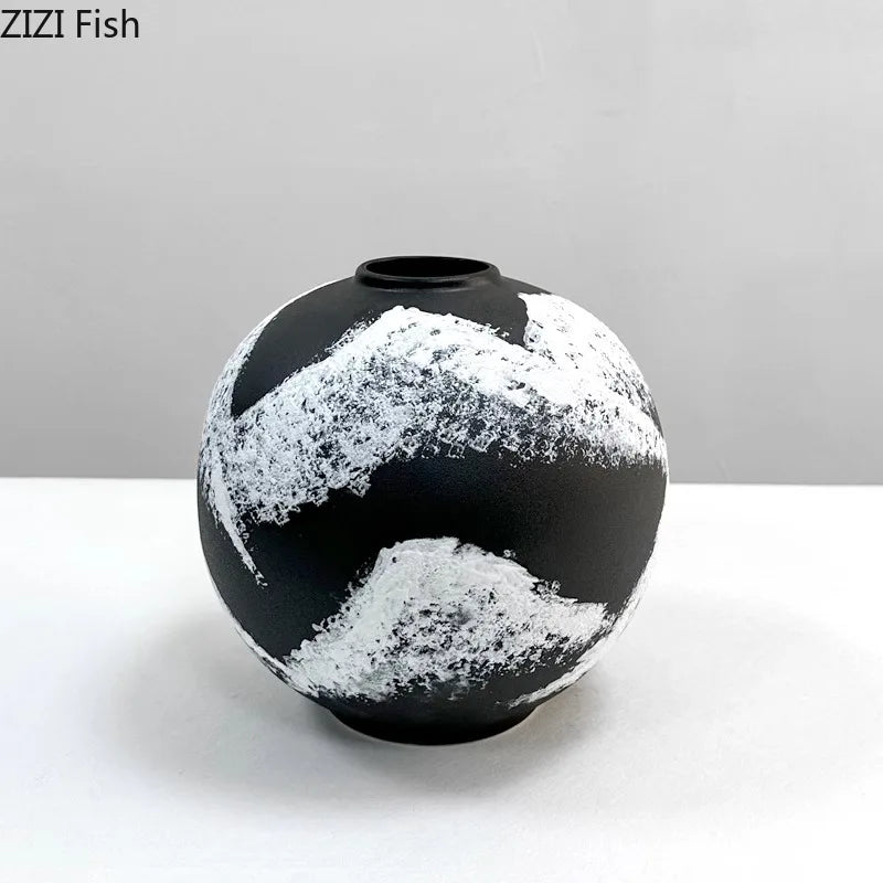 Afralia™ Ink Painting Ceramic Vase: Flower Pots Desk Decor Crafts Floral Room Aesthetic