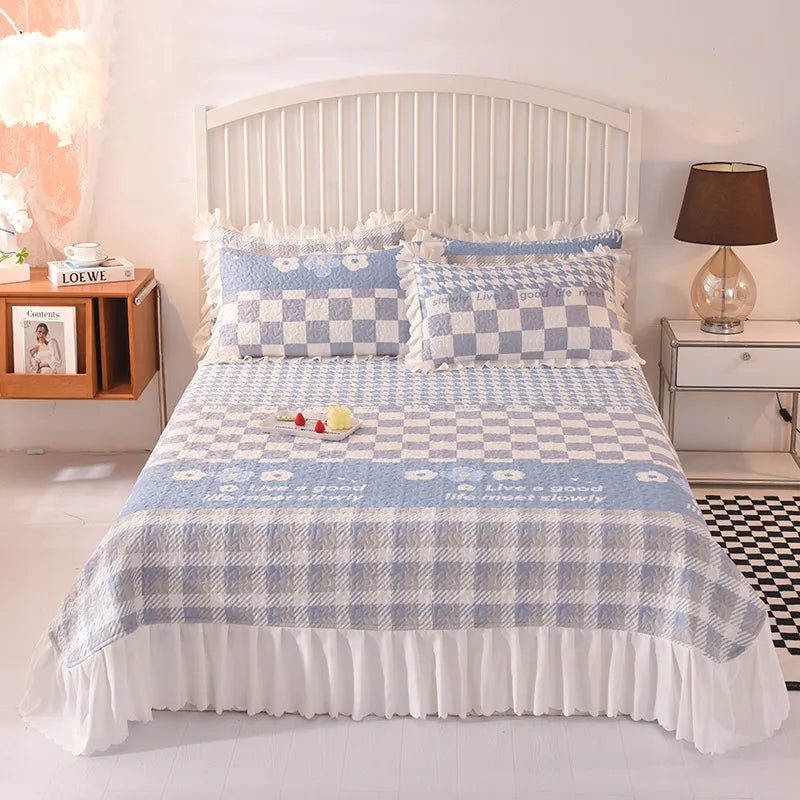 Afralia™ Chiffon Quilted Bed Spread Set - Queen Size Cotton Bedspread Cover