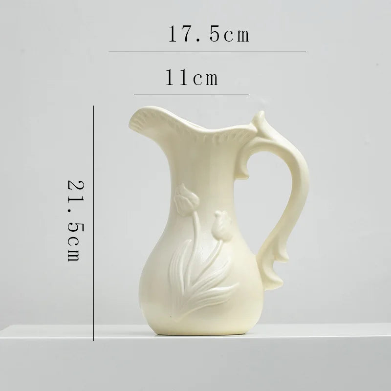 Afralia™ Tulip Flower Porcelain Vase: Retro Ceramic Teapot Style for Home Decor