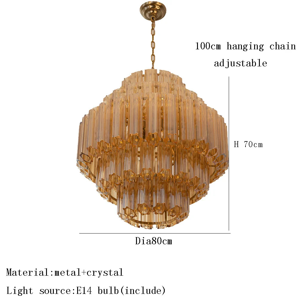 Afralia™ Amber Glass Ceiling Chandelier: Elegant Vintage Crystal Nordic Suspension Lamp