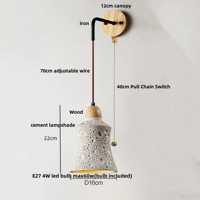 Afralia™ Cement Shade Wall Sconce Pull Chain Switch LED Light Fixture for Home Decor