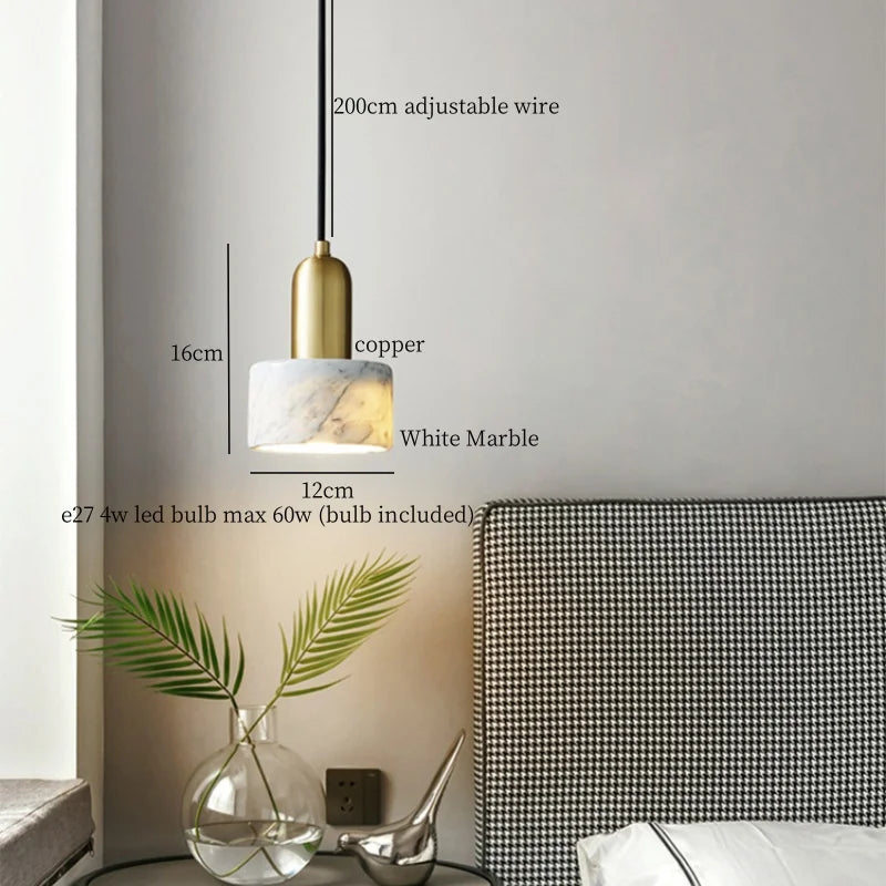 Afralia™ Copper Marble LED Pendant Light for Kitchen Living Room Bedroom Decor