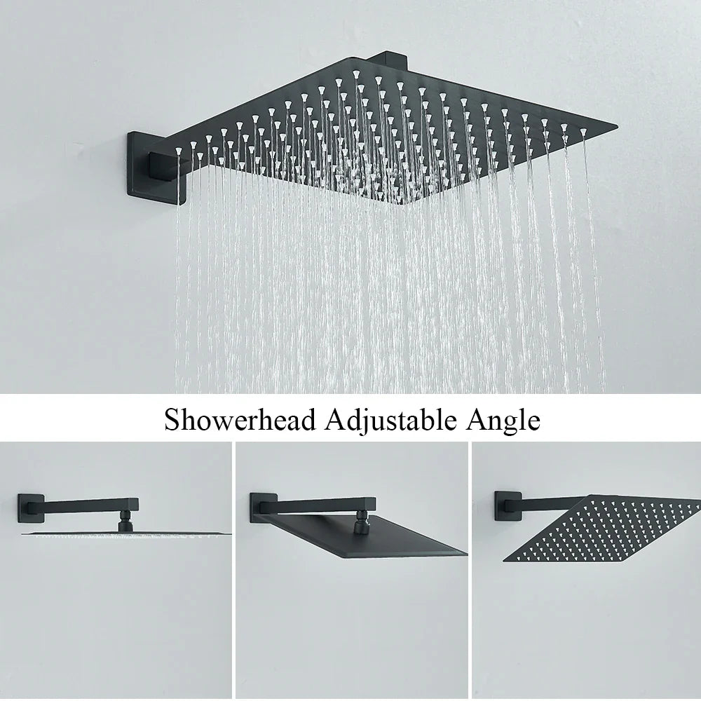 Afralia™ Matte Black Bathroom Shower Faucet Set with Rotating Spout