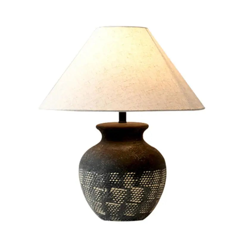 Afralia™ Wabi-sabi Ceramic Table Lamp: Retro Black & White LED Desk Lighting