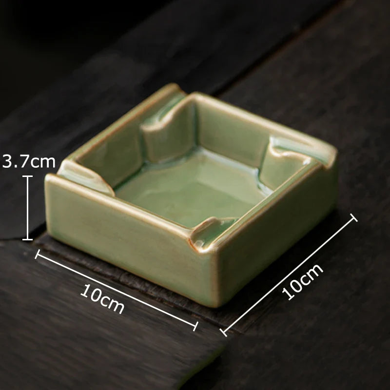 Afralia™ Geometric Green Ceramic Ashtray - Desk Decoration and Smoking Accessory