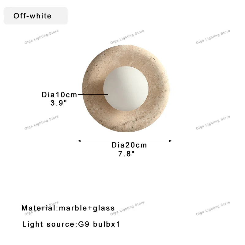 Afralia™ Round White Jade Stone Wall Sconce Lamps | Vintage Marble Wall Lights