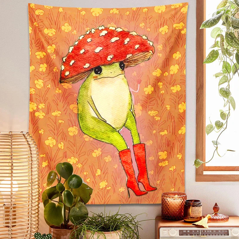 Afralia™ Cute Frog Cartoon Tapestry Wall Hanging - Forest Animals Hippie Boho Decor