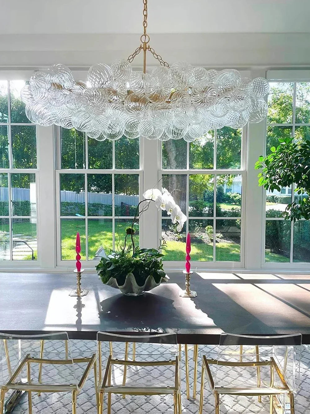 Afralia™ LED Bubble Glass Chandelier, Dimmable Hanging Lamp for Living Room