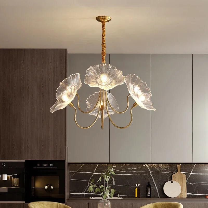 Afralia™ Lotus Leaf Glass Ceiling Chandelier with E14 Bulb
