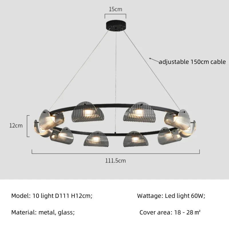 Afralia™ Smoky Gray Glass Chandelier LED Pendant Light for Luxe Dining Room