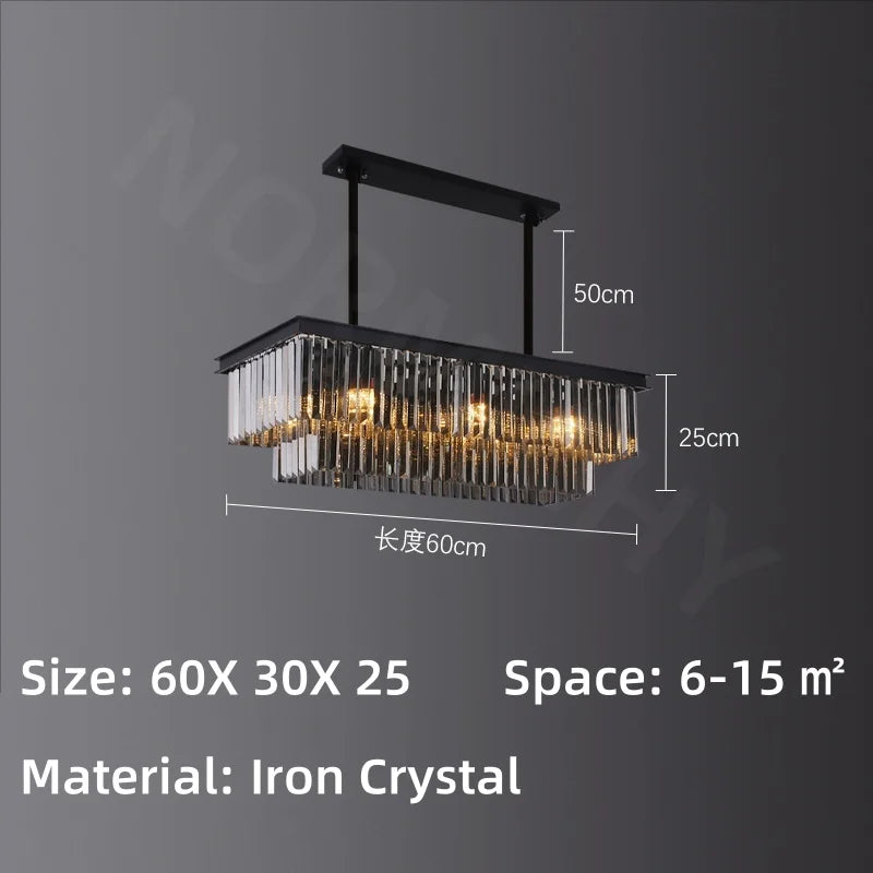 Afralia™ Crystal Pendant Light: Black Rectangular Dining Room Fixture, American Style Retro Design