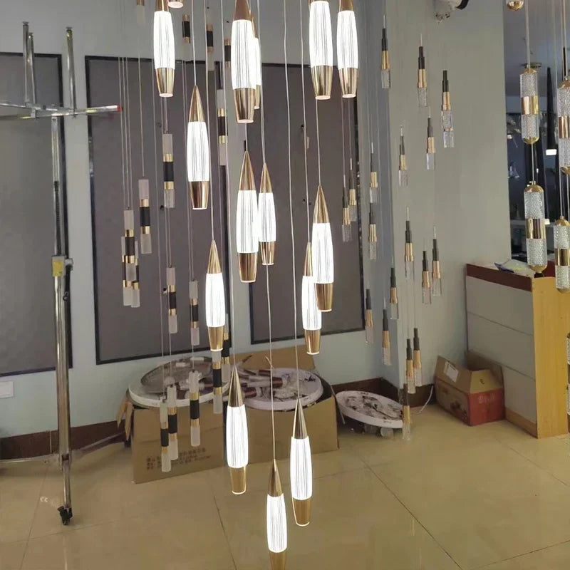 Afralia™ Modern LED Staircase Chandelier in Black Gold Finish
