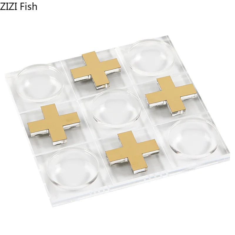 Afralia™ Acrylic Tic-Tac-Toe Chessboard Set: Geometric Artwork Ornaments & Chess Pieces