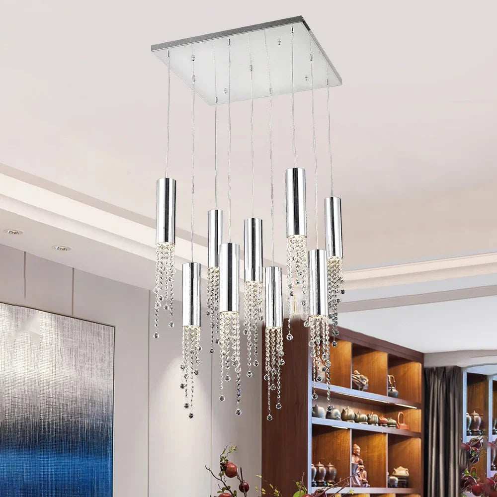 Afralia™ Long Crystal Beads Pendant Chandelier for Indoor Decorative Staircase Lighting