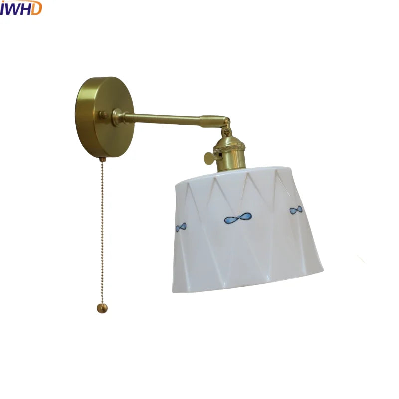 Afralia™ Ceramic Hand-painted LED Wall Light, Pull Chain Switch, Modern Bedside Lamp