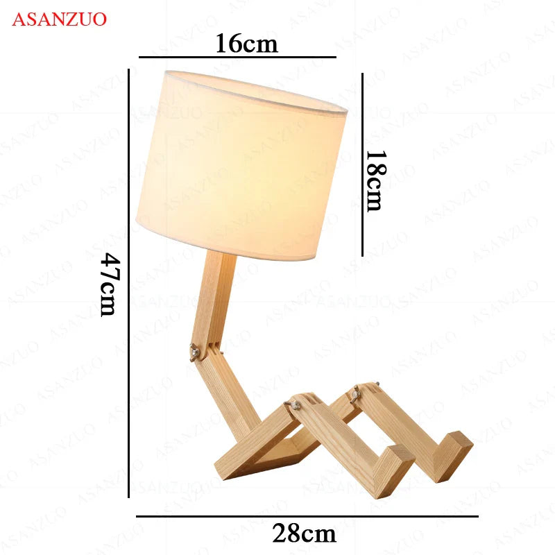 Afralia™ Nordic Wooden Robot Table Lamp LED Desk Lamp for Modern Living Room