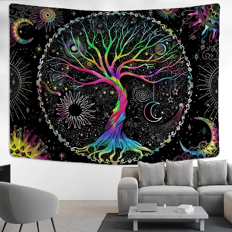 Abstract Tree Of Life Tapestry Wall Hanging by Afralia™ - Psychedelic Hippie Tapiz Art