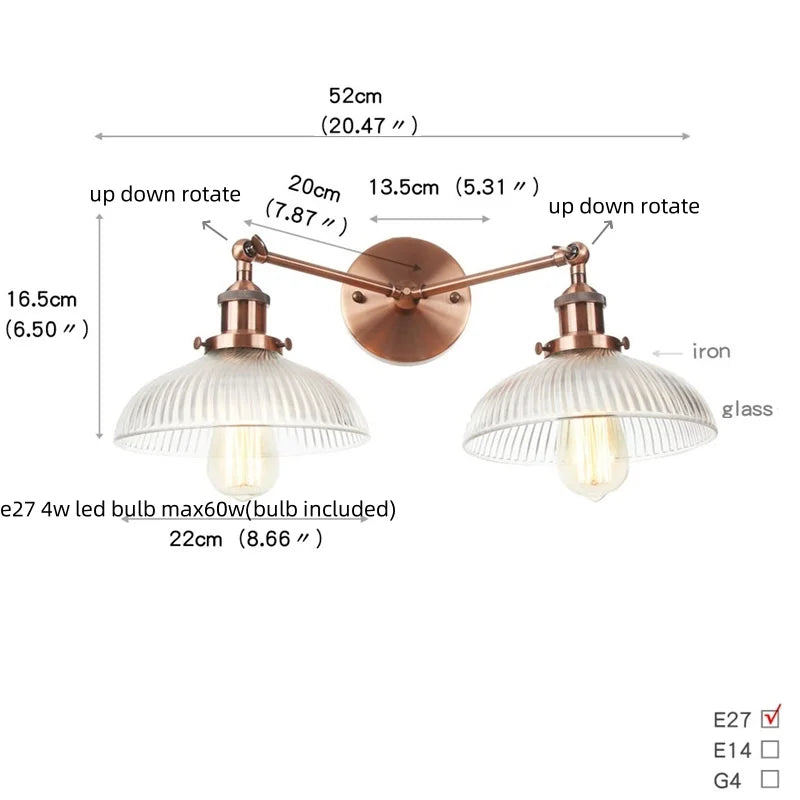 Afralia™ Vintage Loft Art Glass Wall Lamp - LED Study Aisle Bedside Light