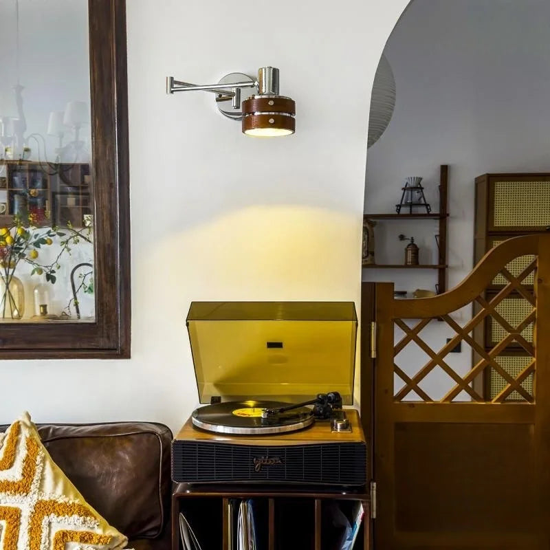 Afralia™ Vintage Iron Wood LED Wall Lamp Swing Arm Aplique Pared