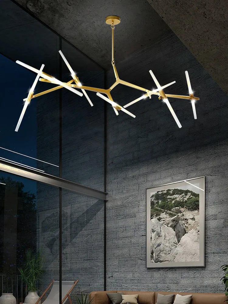 Afralia™ Gold Branch LED Chandelier for Duplex Villa Staircase - Modern Indoor Lighting