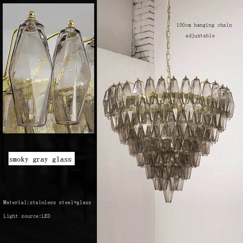 Afralia™ Amber Glass LED Ceiling Chandelier for Villa Living Room